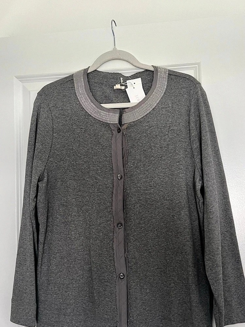 J.Crew Pleated Trim Cardigan in Gray XL NWT